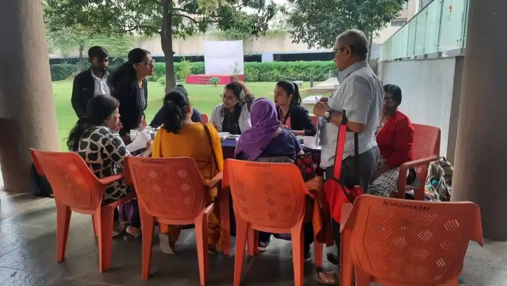 Residents of Mahindra Antheia at Blood test booth.