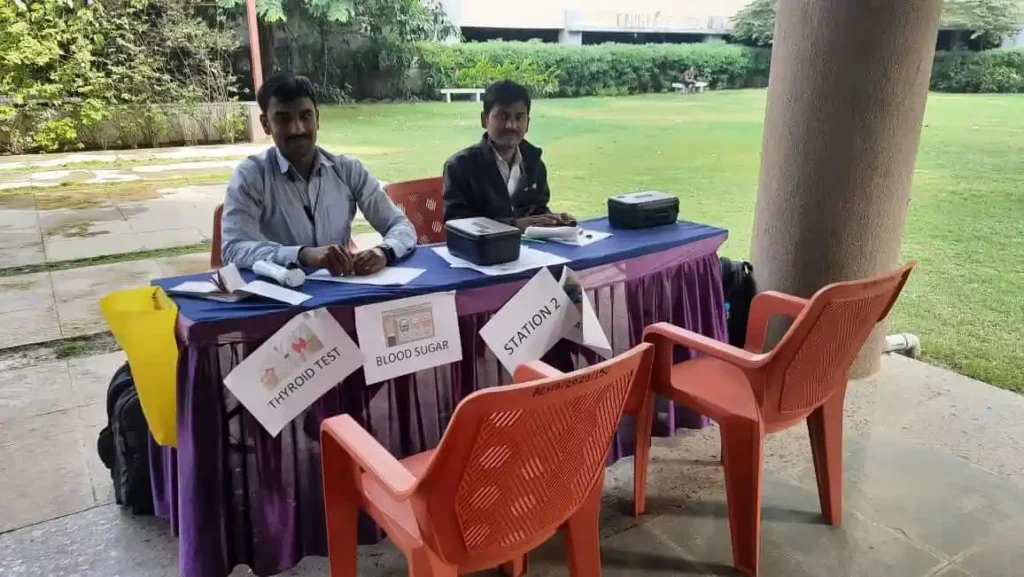 Thyroid test desk at Mahindra, Pimpri Antheia Health camp.