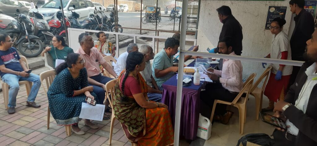 Residents of Mahindra Antheia doing registration in Health camp at Forever Health and Lactation Clinic, Pimpri Chinchwad